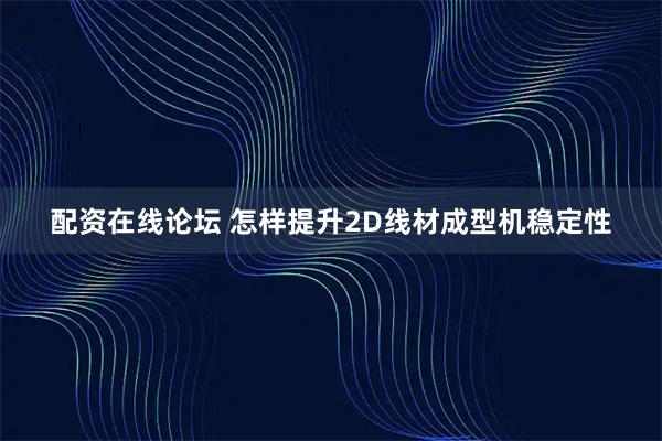 配资在线论坛 怎样提升2D线材成型机稳定性